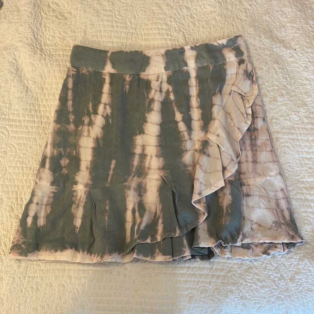 Tie Dye Green and Pink Ruffle Mini Skirt